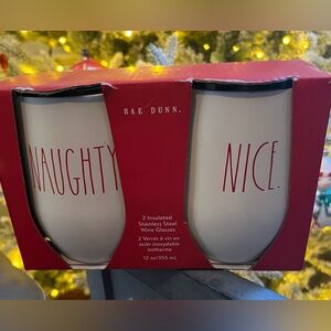 NWT-Rae Dunn 2 Insulated Stainless Steel Wine Glasses Naughty & Nice